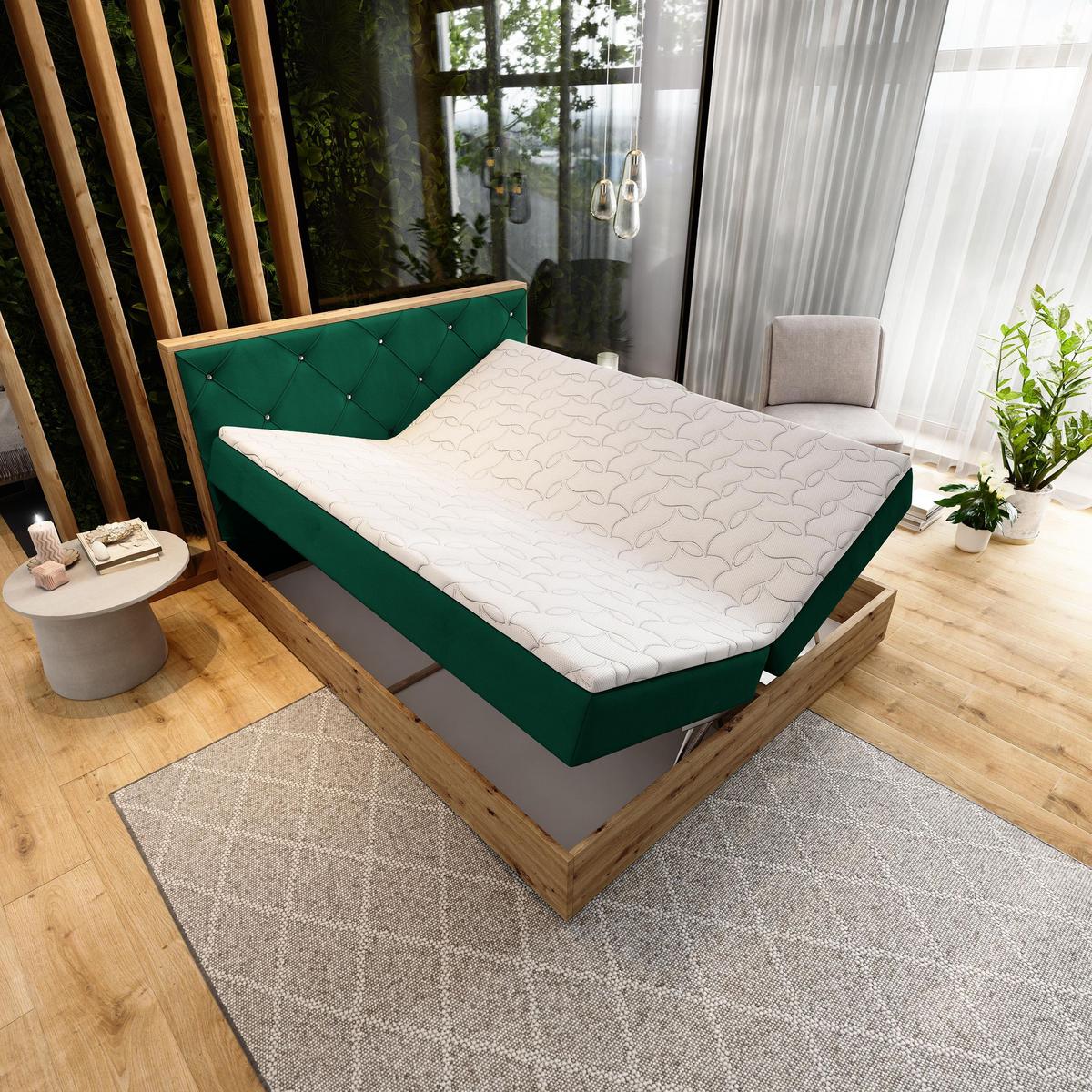 BOXBETT FOSCO 180x200 cm mit Matratze und Topper - Grün - Grün, Holz (180/200cm) - MASSENO