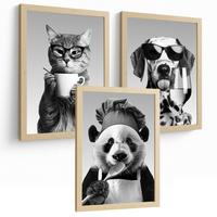 POSTER 3er Set Lustige Tiere Schwarz Weiß Wandbilder Katze Dalmatiner und Panda Koch Küche Wanddeko Rahmenlos A3 - Beige, Papier (29.7/1/42cm) - Nacnic