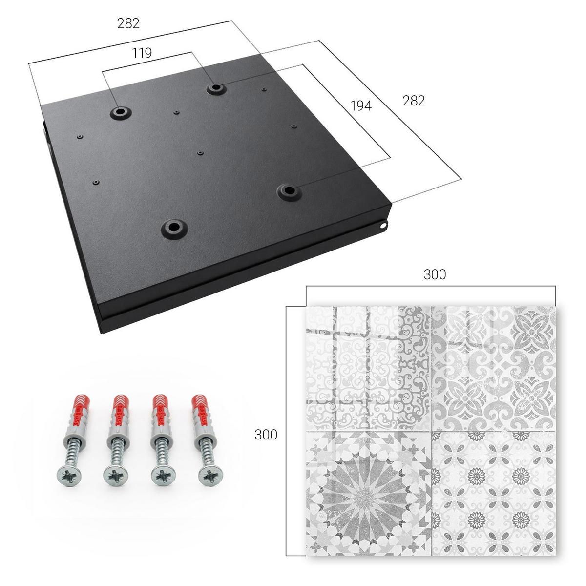 SCHLÜSSELBOX Schwarz 30x30 cm- Türöffnung nach rechts - Geometrische Muster - Grau, Metall (30/30/5cm) - TULUP