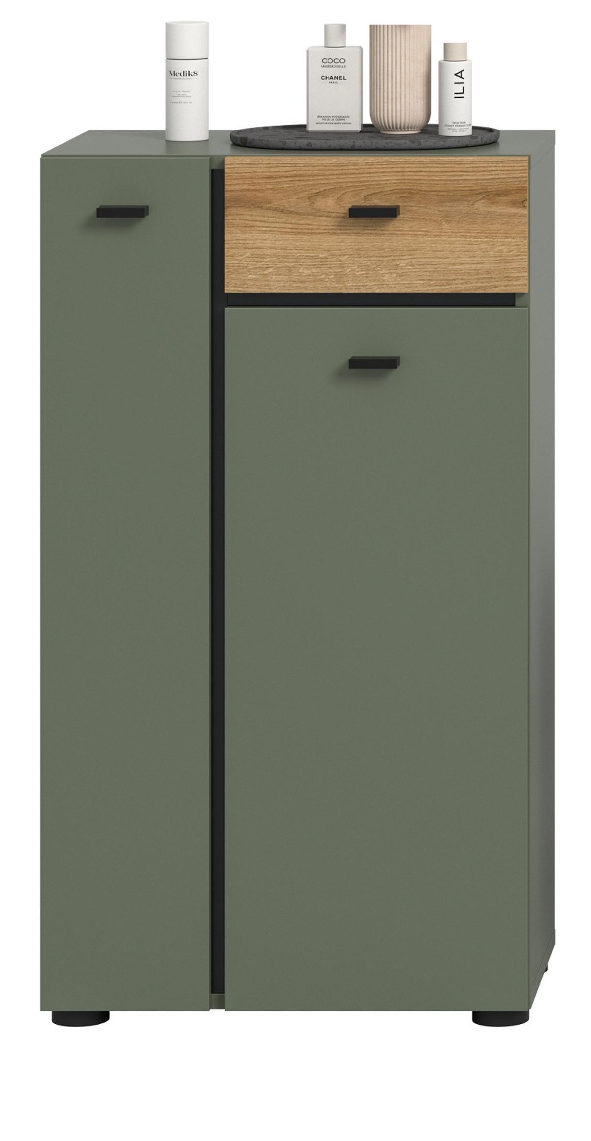 BADKOMMODE grün, Evoke Eiche 51 cm, Midischrank mit 7 Fächern - Eichefarben/Schwarz, Holzwerkstoff/Kunststoff (51/91/30cm) - Inn.Furn