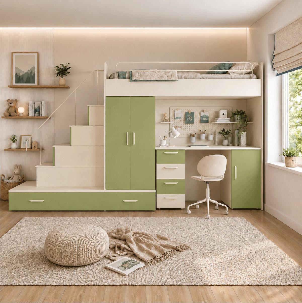 KASCHMIR Kinderset RAJ 5 MAT - Kaschmir/Olivgrün, Holzwerkstoff (320/180/86cm) - Lookway