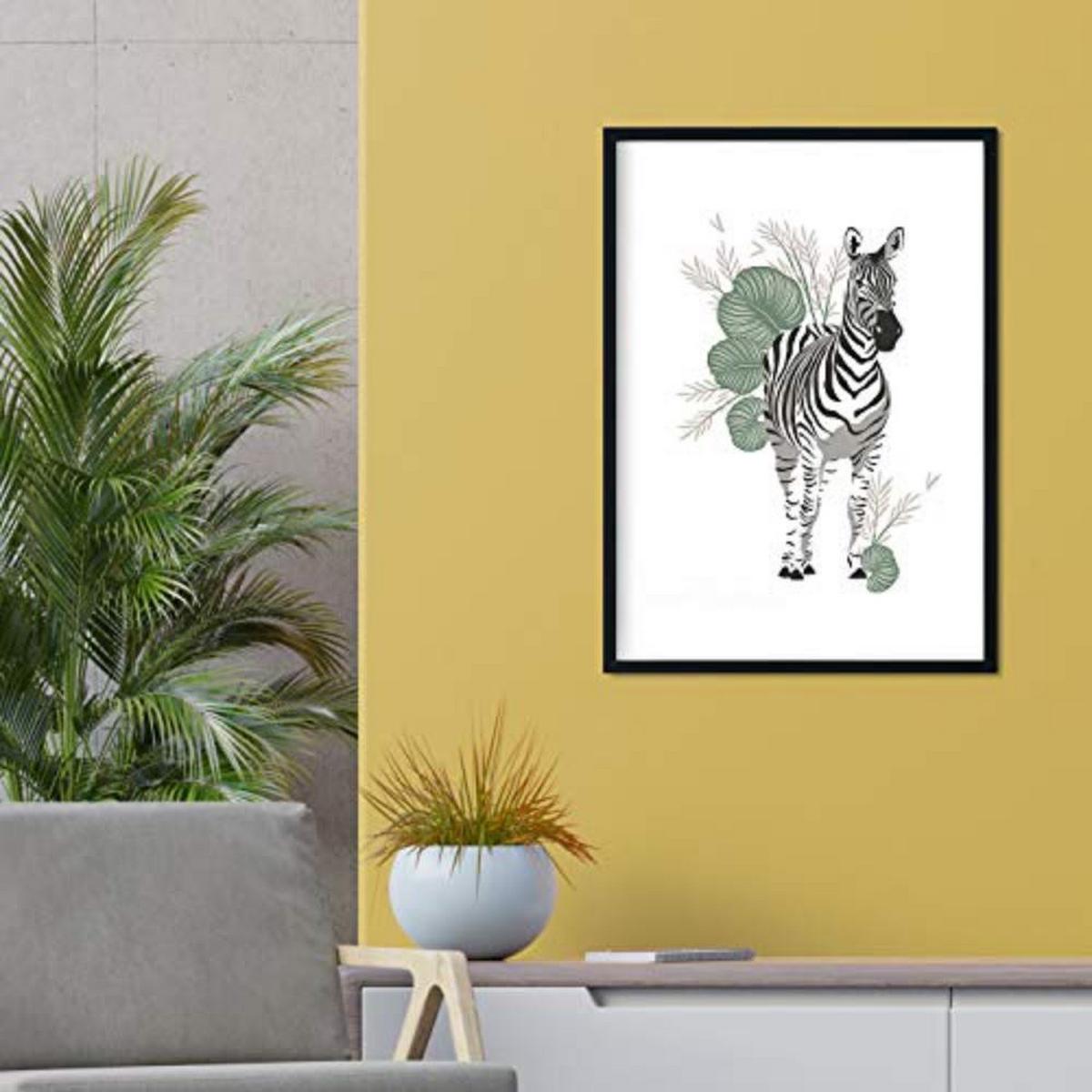 POSTER Set mit 4 Tiger ZebraKlinge, Blumen und Pflanzen aus dem Dschungel A4 Schwarzer Rahmen - Schwarz, Papier (29.7/3cm) - Nacnic