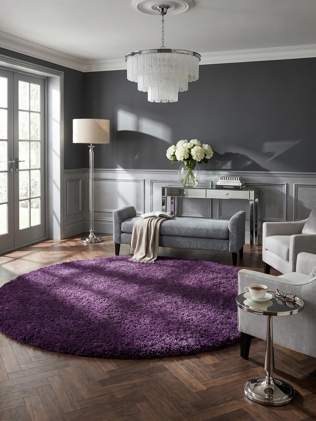 HOCHFLORTEPPICH SALZACH, einfarbig, aus Polypropylen, Violett, Ø 160 cm - Lila, Textil (160/160cm) - KADIMA DESIGN