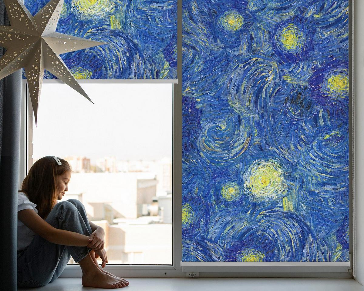 INNENROLLO - Fensterrollo - Rollo - 100x100 cm - Gemaltes blaues Bild - Blau, Kunststoff (100/100/0.5cm) - TULUP