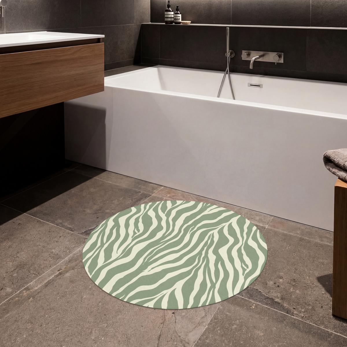 BADEMATTE Zebra - Motiv - Grün Badvorleger 70x70 cm - Salbeigrün, Textil (70/70cm) - OnlyWow