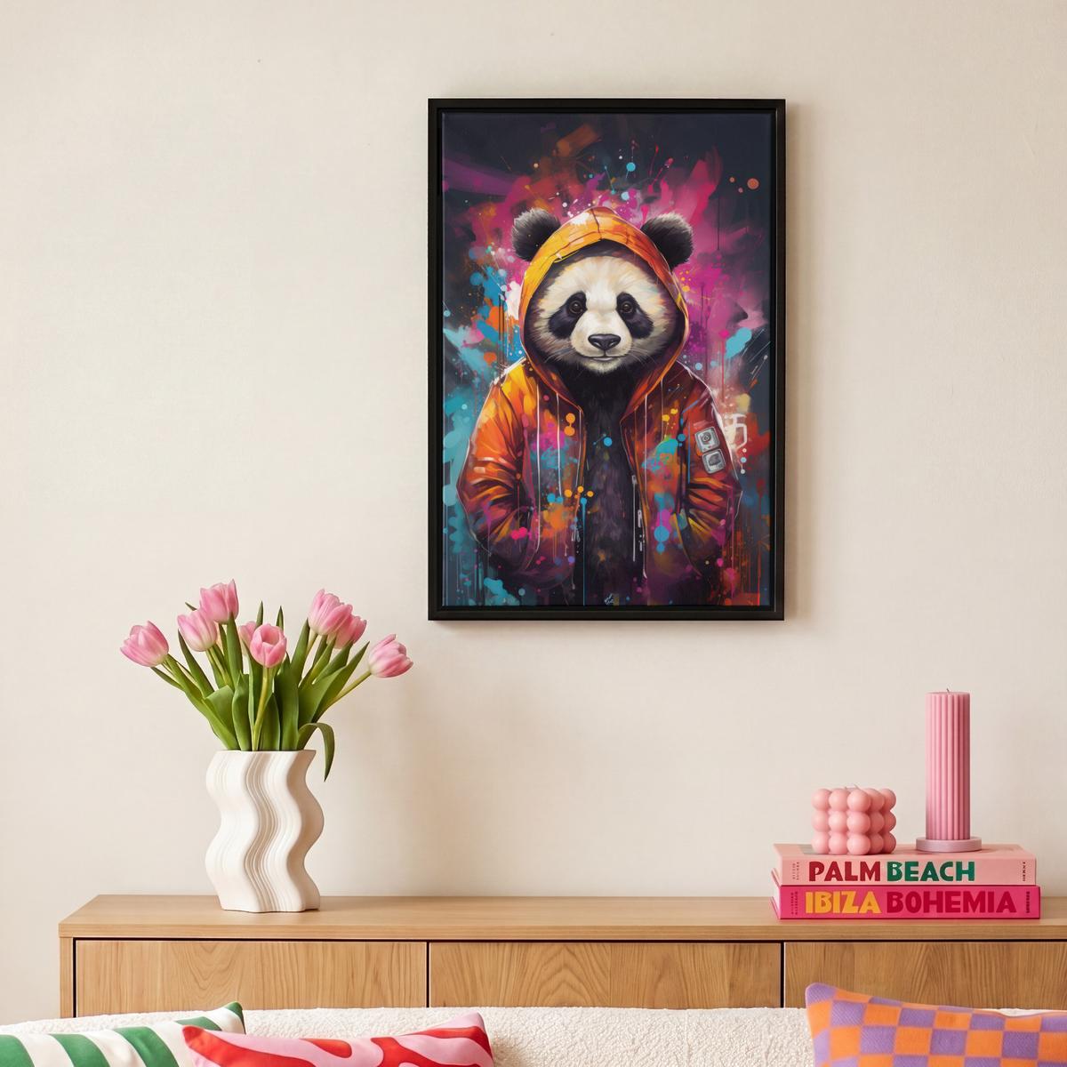 LEINWAND Bilder mit Rahmen - Panda - Jacke - Graffiti - Orange - 20x30 - Orange, Textil (20/30cm) - MuchoWow