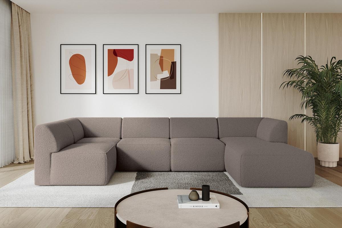 WOHNLANDSCHAFT Ottomane Rechts MOVO-L 345x180x78 cm Braun Bouclé - Braun, Holzwerkstoff/Kunststoff (180/78/345cm) - ALTDECOR