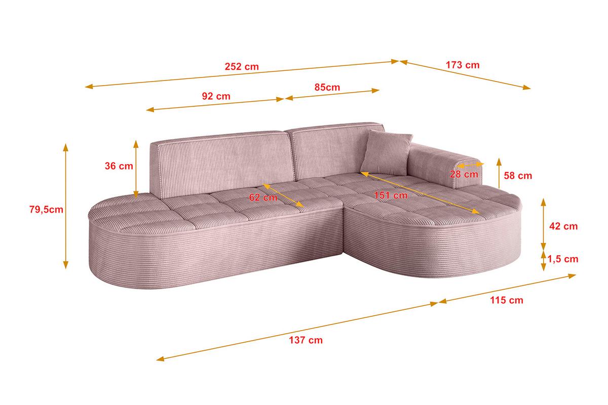 ECKSOFA Ottomane Rechts LIVO-L1 - 252x173x79,5 cm Rosa - Rosa, Holzwerkstoff/Textil (252/173cm) - ALTDECOR