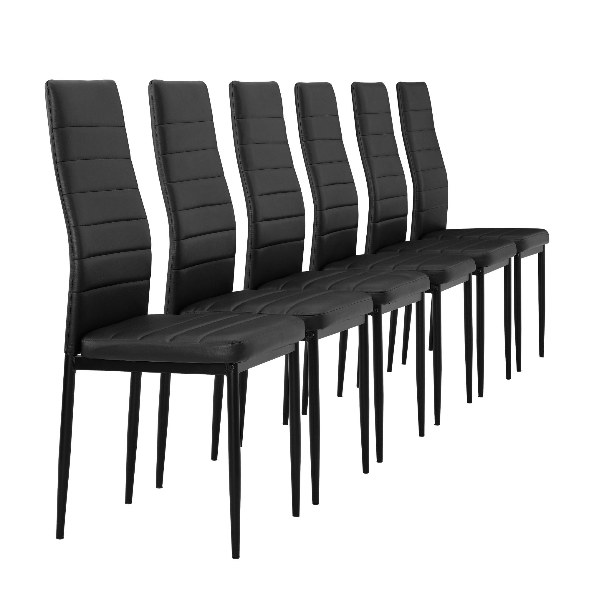 ESSZIMMERSTUHL Lidköping 6er Set - Schwarz, Leder (43/96/52cm) - [en.casa]