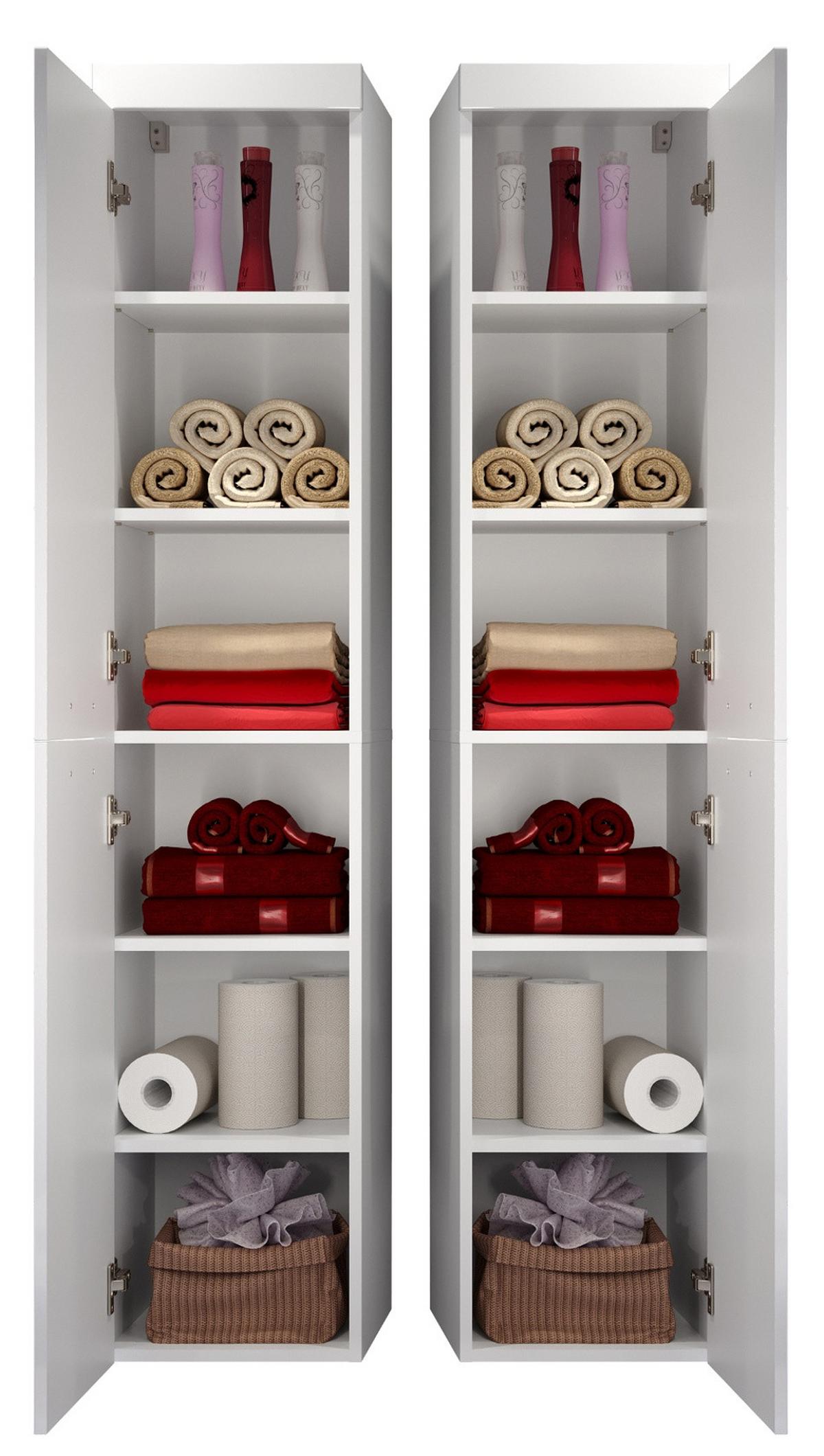 HOCHSCHRANK weiß Hochglanz 35 x 170 cm, Badschrank hängend - Weiß Hochglanz/Silberfarben, Holzwerkstoff/Kunststoff (35/170/33cm) - Top.Furn