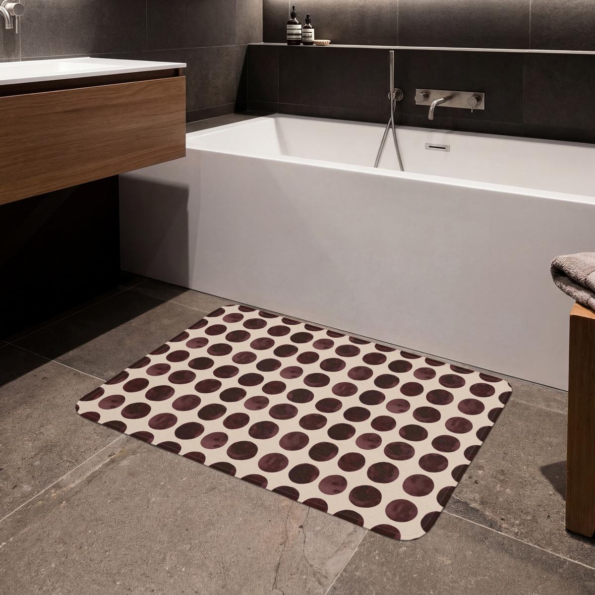BADEMATTE Polka dots - Muster - Braun 90x60 cm - Bordeaux, Textil (90/60cm) - OnlyWow