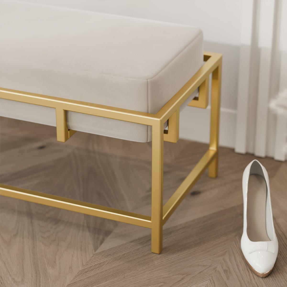 POLSTERBANK GLAM 100 cm Gold / Creme ,Metallgestell - Creme, Textil/Metall (100/45/35cm) - Idohome