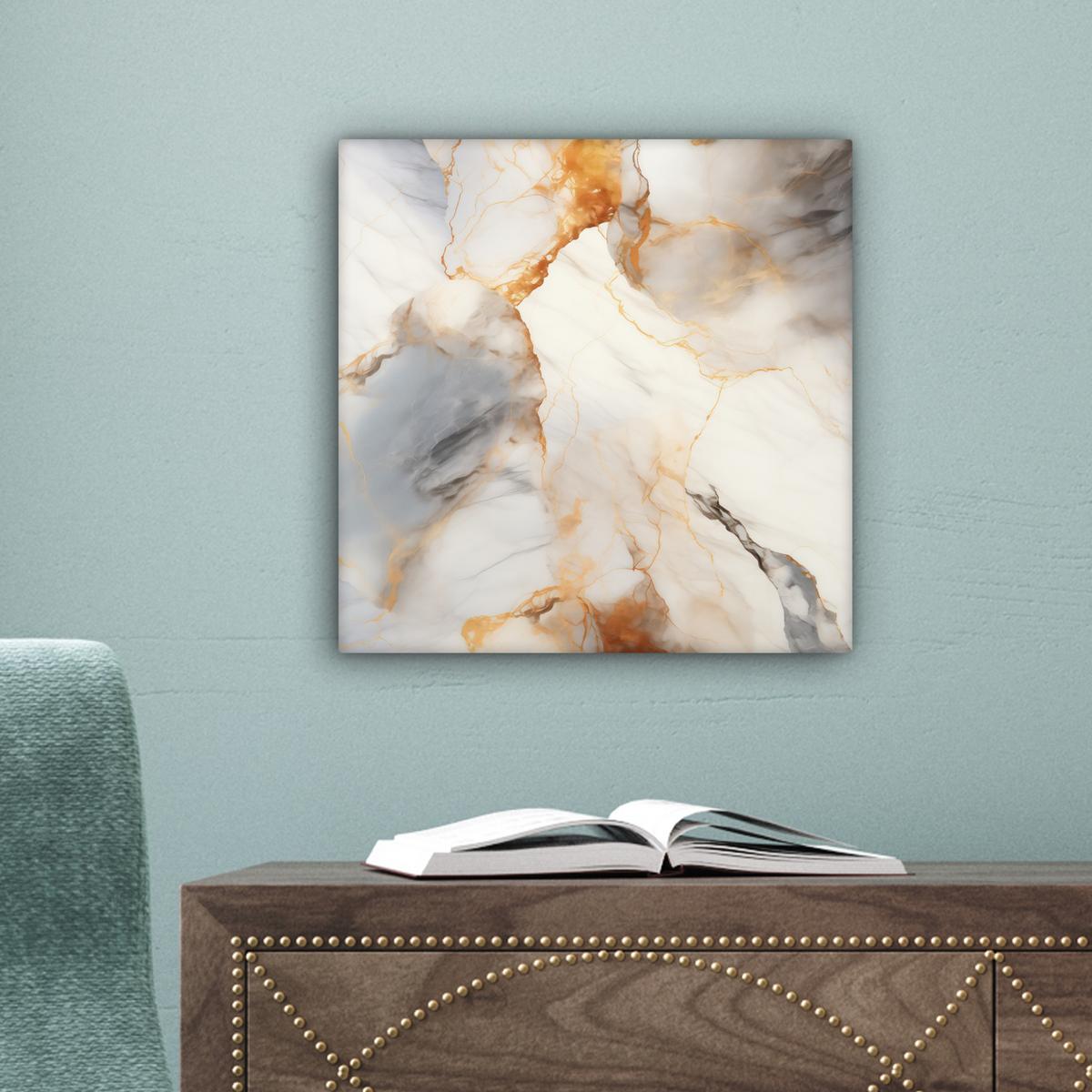 LEINWANDBILD Marmor - Grau - Gold Deko Wohnzimmer 20x20 cm - Weiß, Textil (20/20cm) - MuchoWow