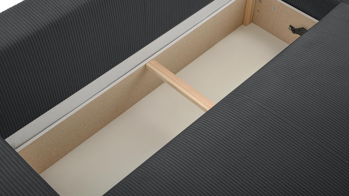 WOHNLANDSCHAFT Catea Dunkelgrau 364/145/85 cm mit Schlaffunktion - Dunkelgrau/Schwarz, Kunststoff/Textil (364/84/145cm) - AX Living