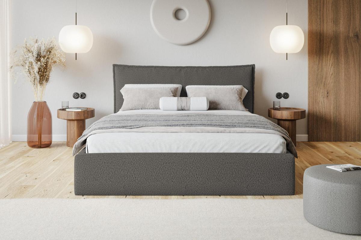 BETT 140x200 - Polsterbett mit Bettkasten und Metallrahmen - Modern Betten - Kuscheliger Catch-Me-Stoff - Kollektion Verona - Grau - Grau, Holz/Textil (140/200cm) - Alpi-Möbel