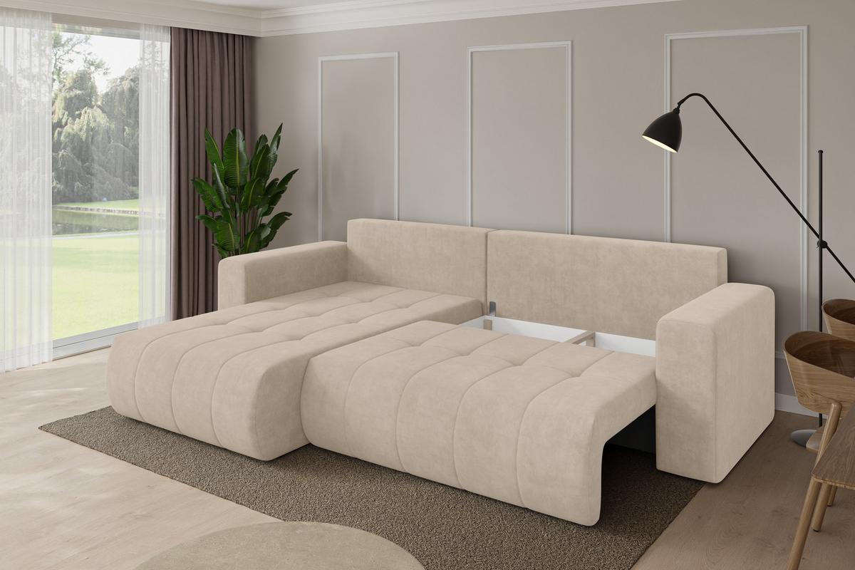 ECKSOFA mit Schlaffunktion Ottomane Links MILA-L 277x194x86 Beige Velours - Schwarz/Sahara, Holzwerkstoff/Kunststoff (277/194cm) - ALTDECOR