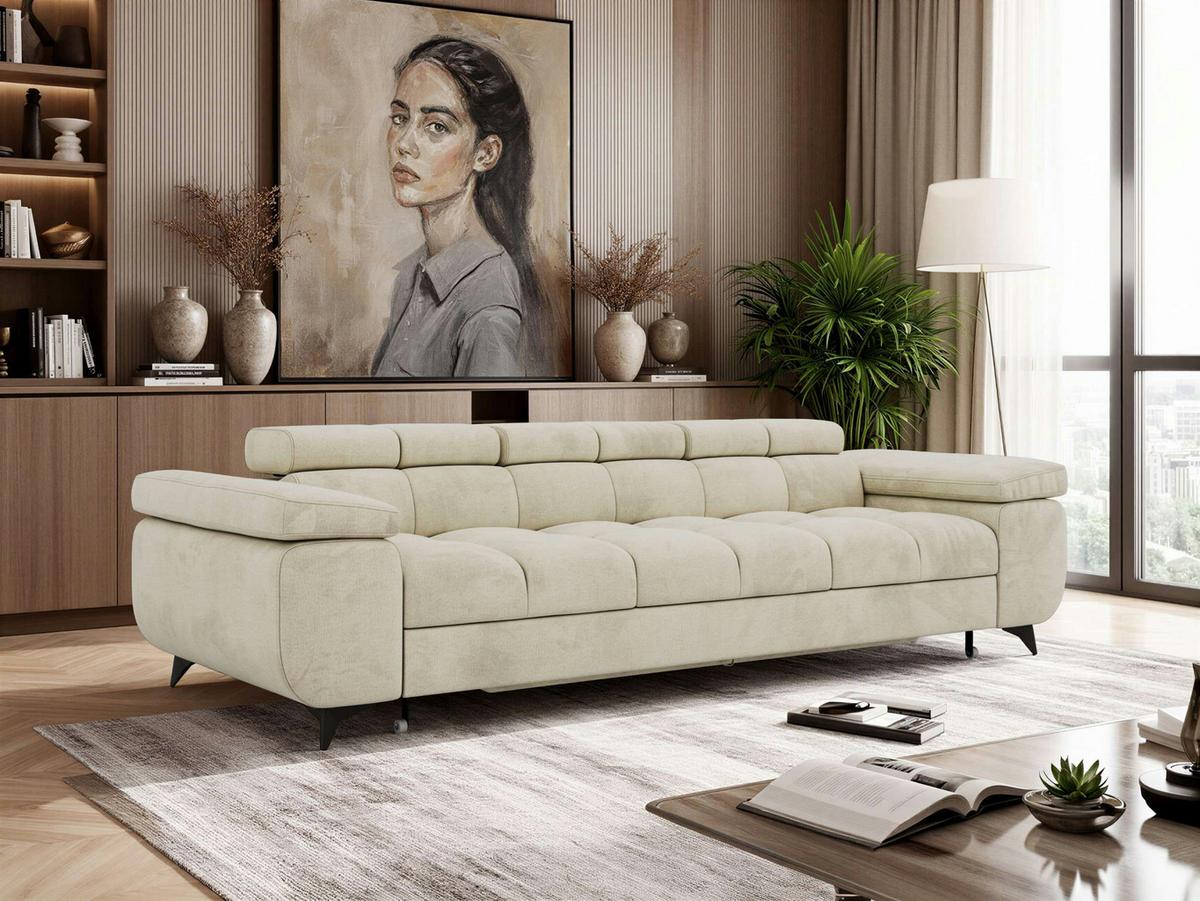 3-SITZER SOFA NIDELLO - Beige Velvet - Beige/Schwarz, Textil/Metall (260/70/97cm) - MKS