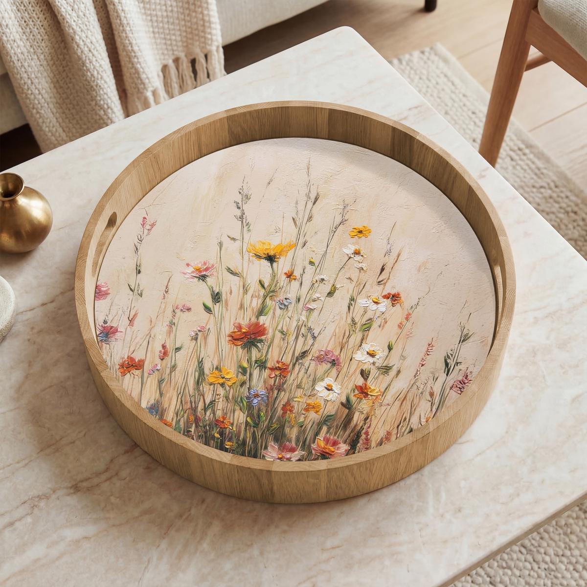 TABLETT Wildblumen - Pinselstriche - Ruhig 40x40 cm - Multicolor, Holz (40/5/5cm) - OnlyWow