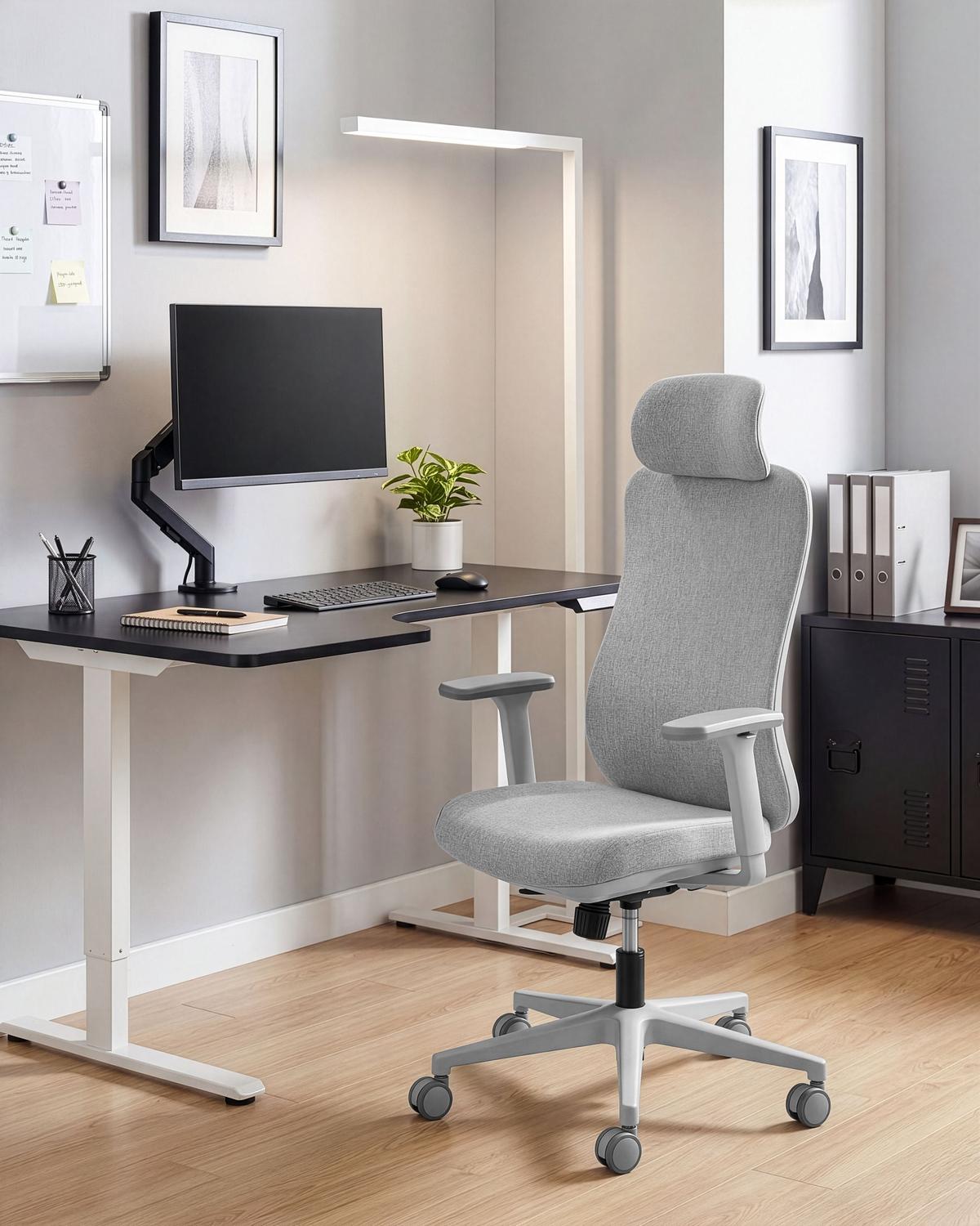 BÜROSTUHL Hellgrau Nemoar - Hellgrau/Grau, Kunststoff/Textil (70/118/70cm) - Beliani
