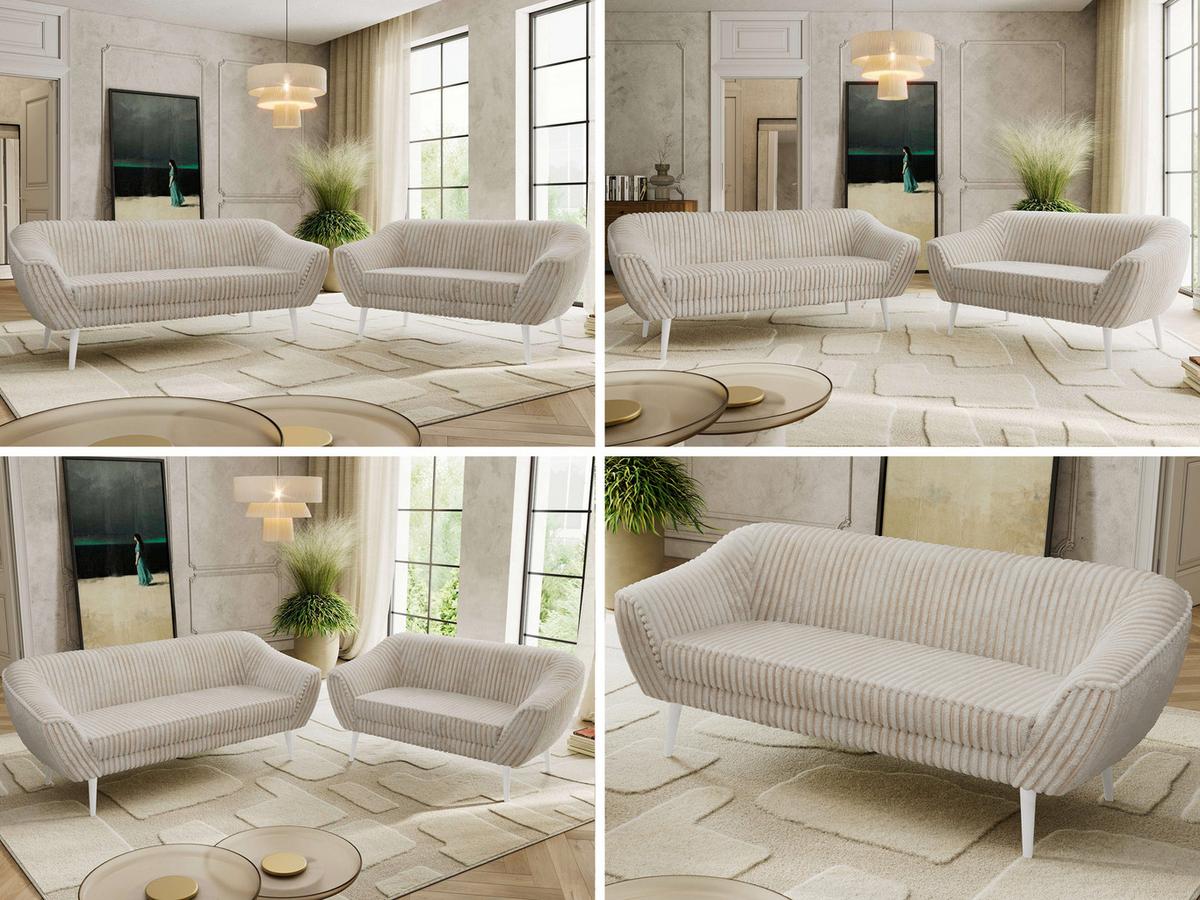 SITZGARNITUR PIRS 3+2 - Beige Cord - Weiße Beine - Beige/Creme, Holzwerkstoff/Textil (180/75/74cm) - MKS