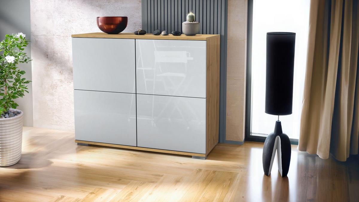 KOMMODE Rova Weiß Hochglanz - Weiß Hochglanz, Holzwerkstoff (92.5/75.5/35cm) - Vladon