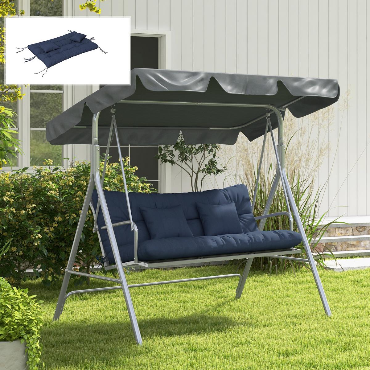 SITZKISSEN 4er Set Polyester PP-Baumwolle Marineblau - Blau, Textil (50/12/150cm) - Outsunny