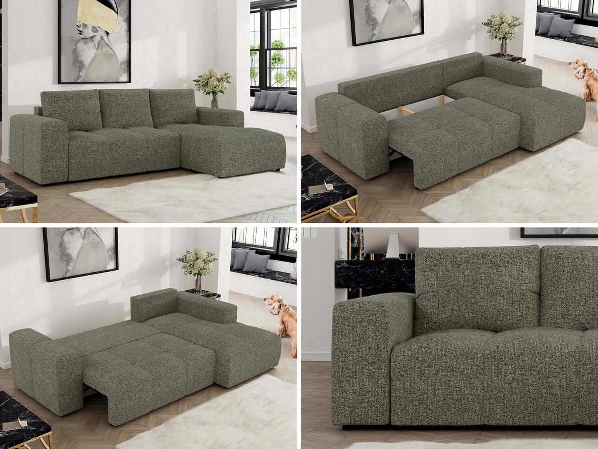 ECKSOFA MONIVA Grau Strukture - Rechts - Schwarz/Grau, Textil (266/164cm) - MKS