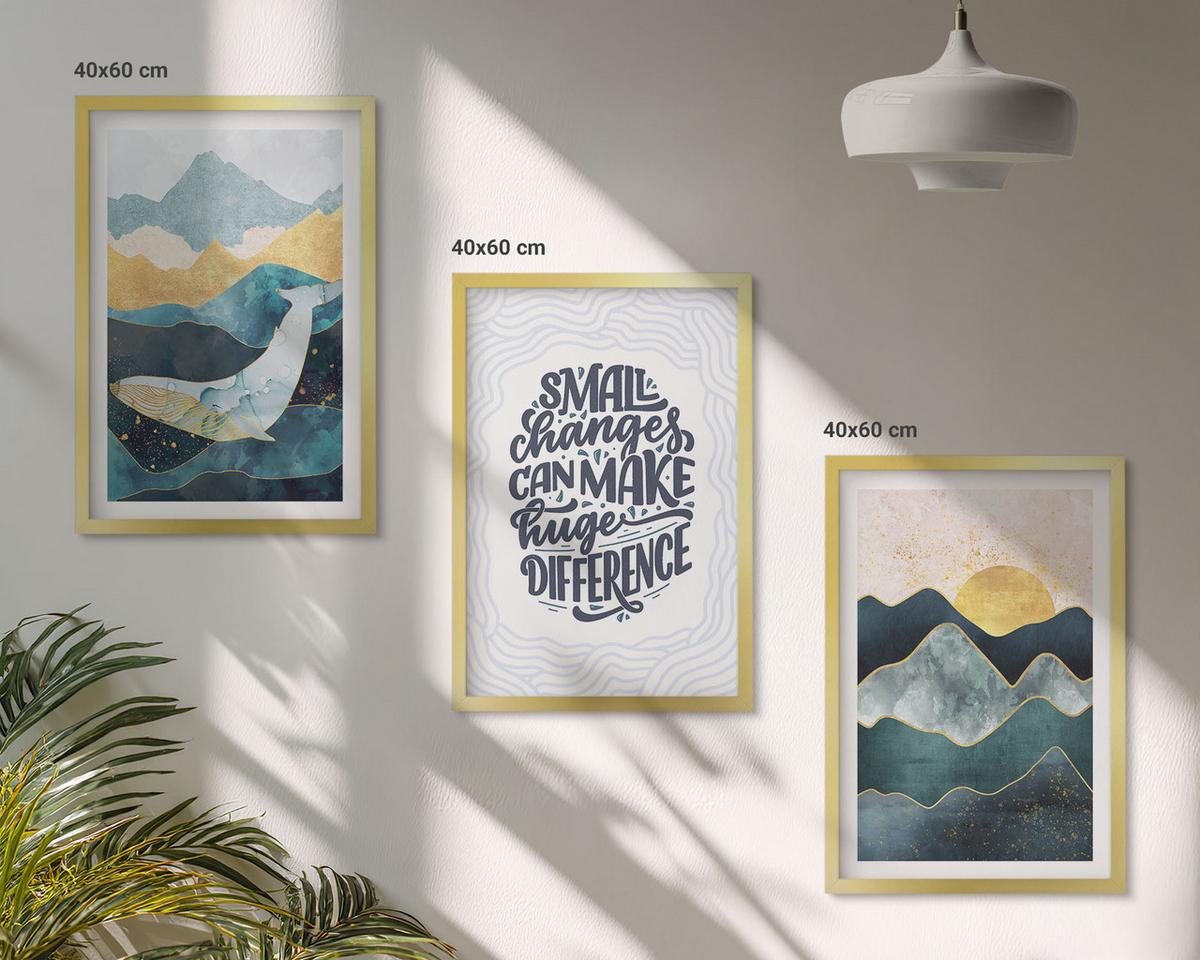 BILDER SET 3er Set - 40x60 cm Goldrahmen - Abstrakte Berginspiration - Goldfarben, Kunststoff (40/60cm) - TULUP