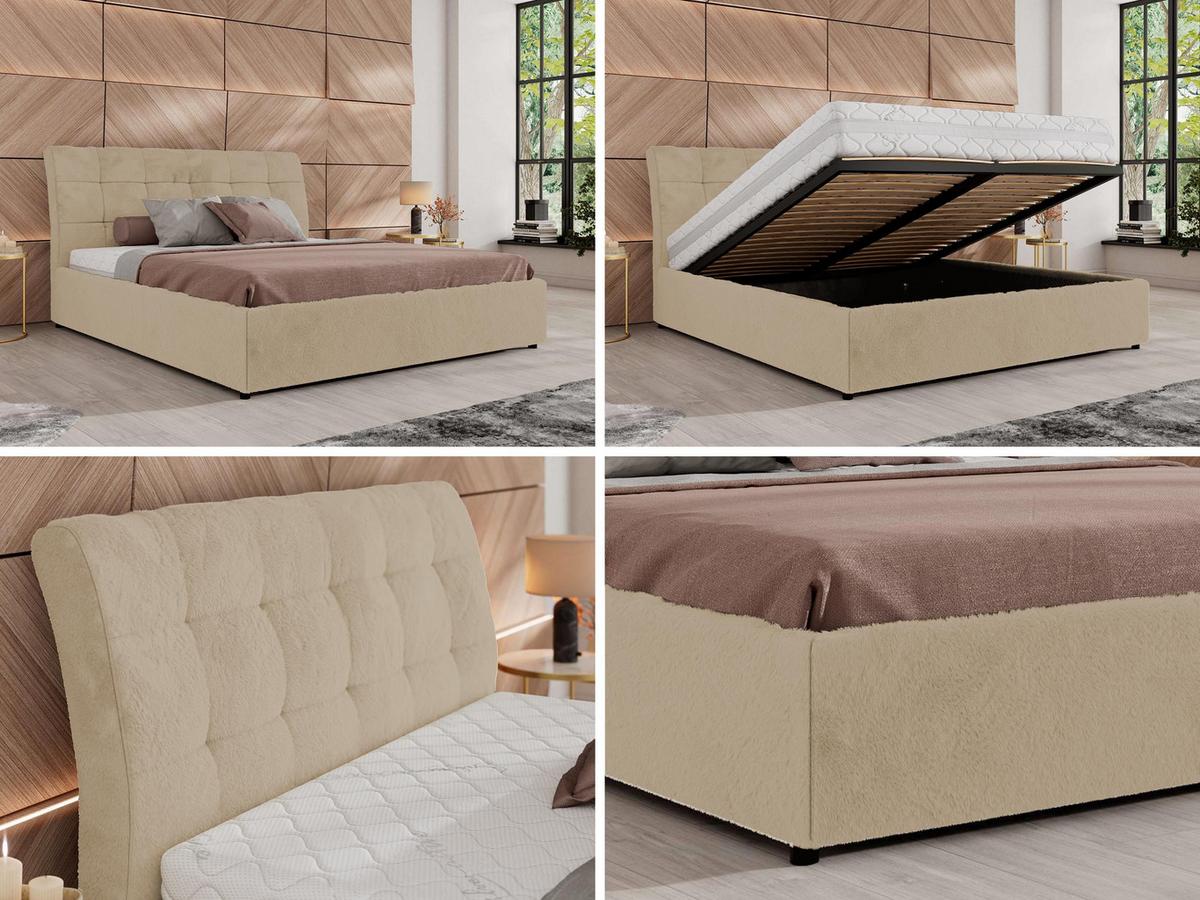 POLSTERBETT GALA CLASSIC 160/200 - Creme Plüsch - Multipocket-Matratze - Creme, Textil (160/200cm) - MKS
