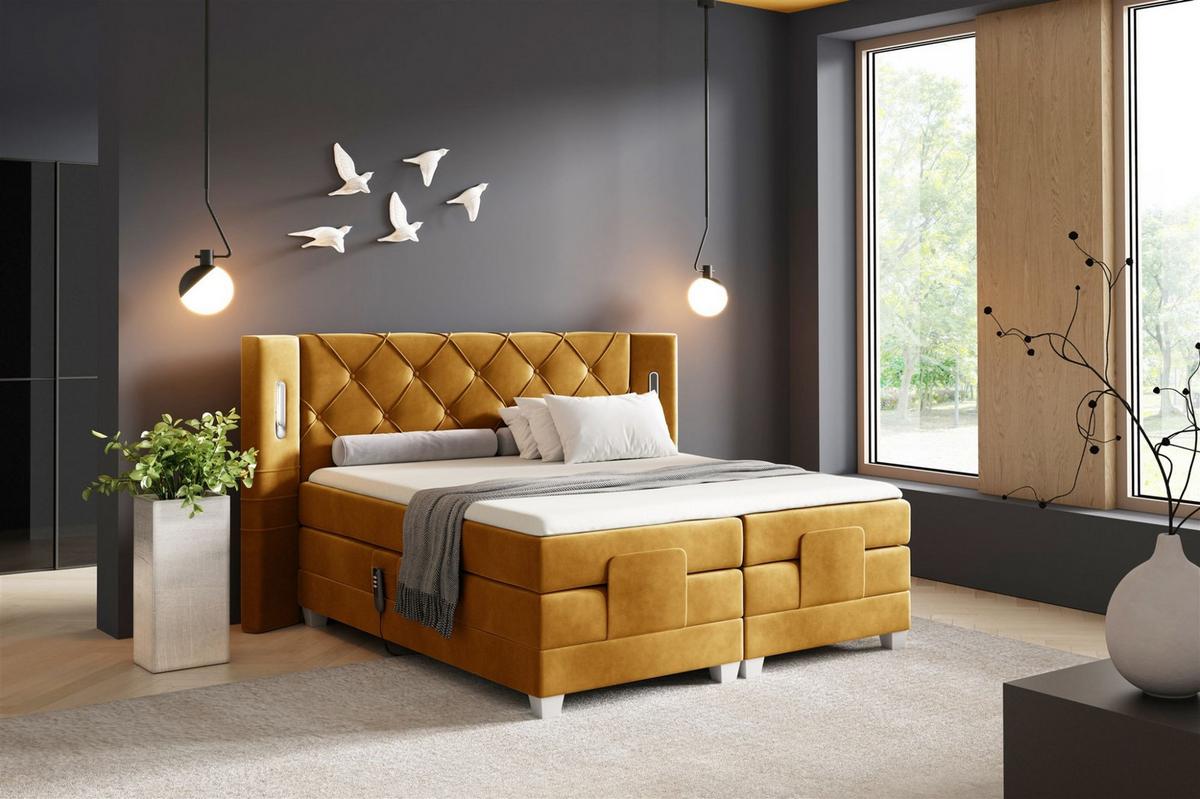 BOXSPRINGBETT Elektrisch Steve - Gelb, Holzwerkstoff/Textil (160/200cm) - Fun Möbel