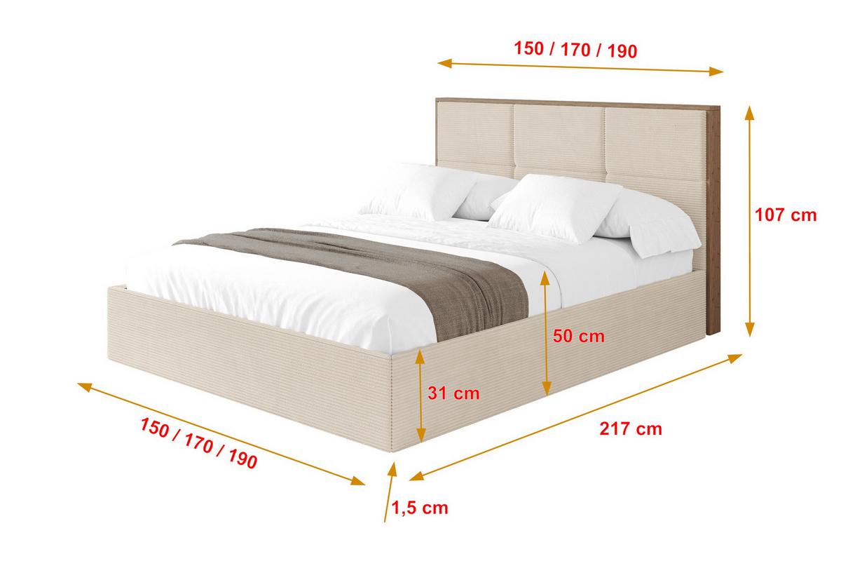 POLSTERBETT mit Bettkasten und Lattenrost, Bett mit Matratze H3/H4 - LILA 140x200 Beige - Kaschmir, Holzwerkstoff/Textil (140/200cm) - ALTDECOR