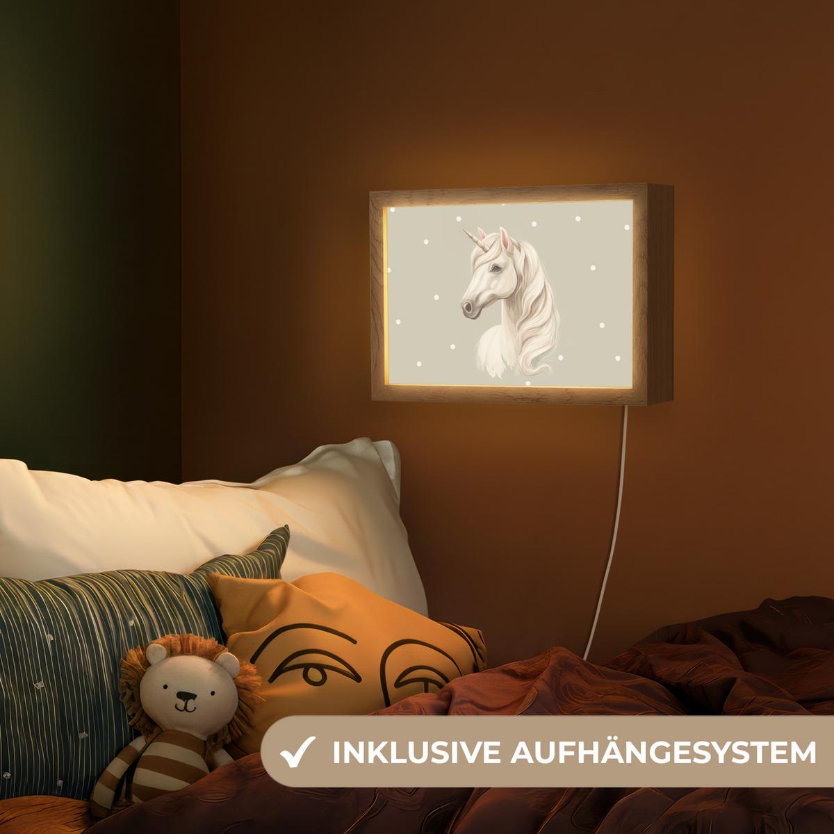 NACHTTISCHLAMPE Einhorn - Weiß - Punkte 30x20 cm - Taupe, Holzwerkstoff (8/30/20cm) - OnlyWow
