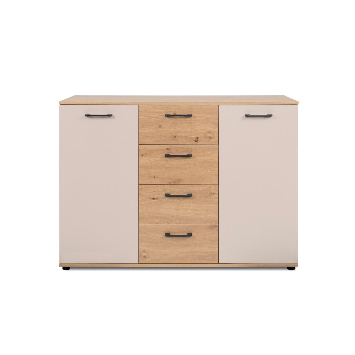 SIDEBOARD mit 2 Türen, 4 Schubladen, Eicheneffekt und Kaschmir 35/85,5/120 cm - Eschefarben, Holzwerkstoff (35/85.5/43.5cm) - Calicosy