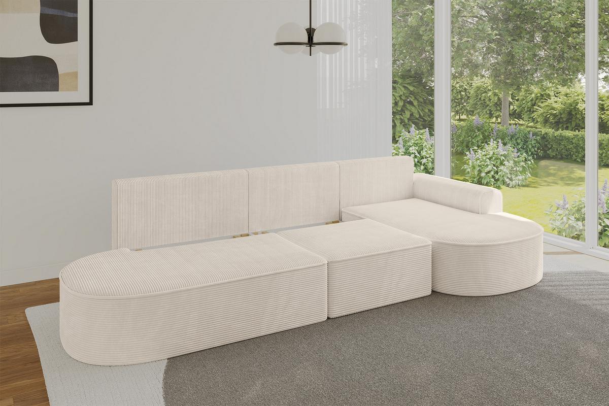 ECKSOFA mit Schlaffunktion Ottomane RECHTS MARI L2-S 368X167X85 Beige Cord - Schwarz/Cappuccino, Holzwerkstoff/Kunststoff (167/368cm) - ALTDECOR