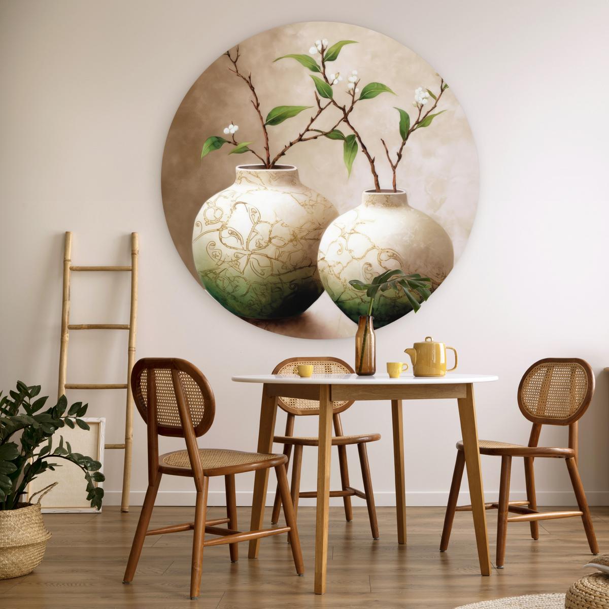 WANDBILD Blumen - Vase - Weiß - Botanisch - Beige Room Decor 140x140 cm - Ecru, Kunststoff (140/140cm) - MuchoWow