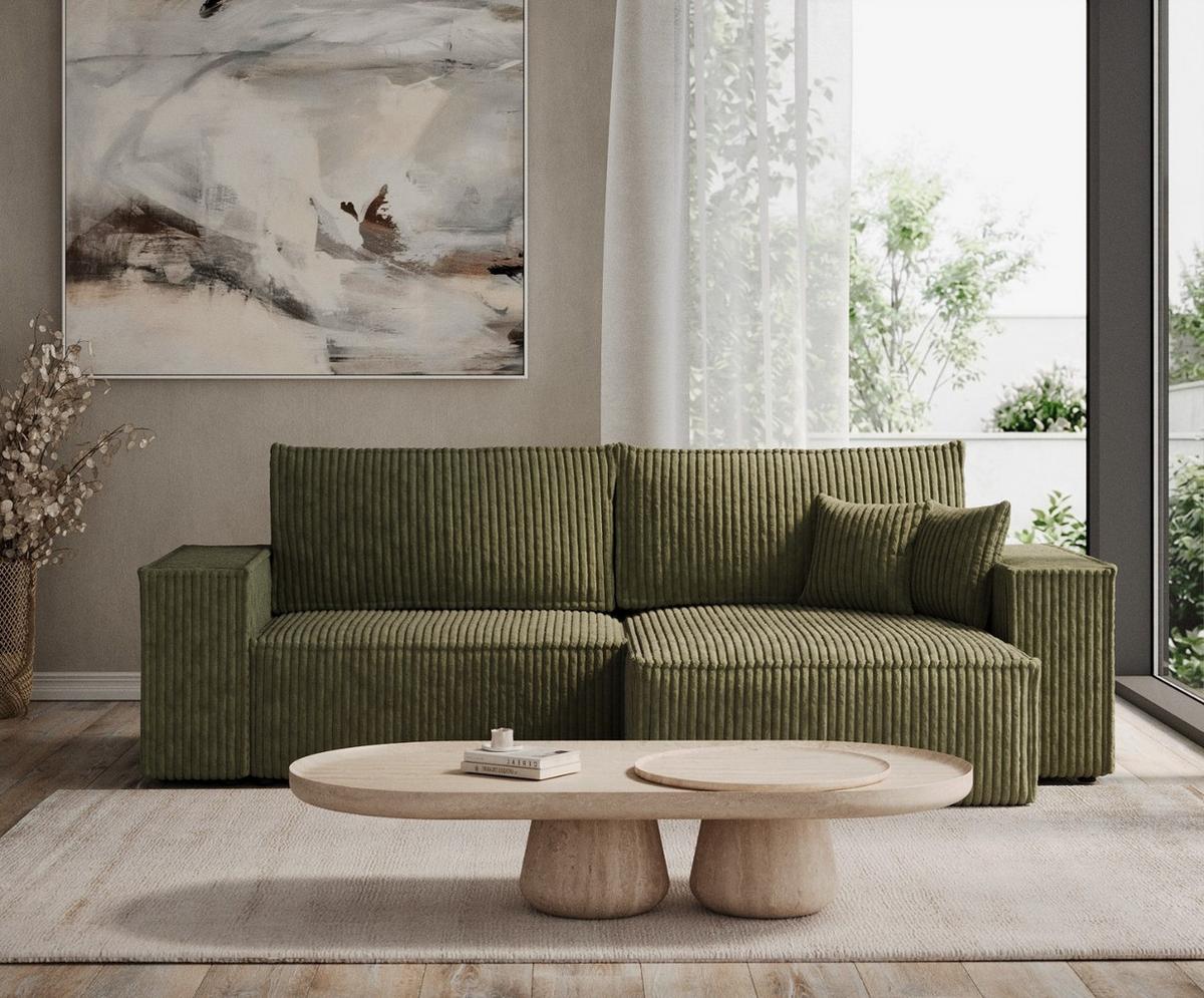 ECKSOFA CAVO mit Schlaffunktion Grün im Tilia Stoff - Schwarz/Grün, Holz/Holzwerkstoff (255/148cm) - AltaBeds