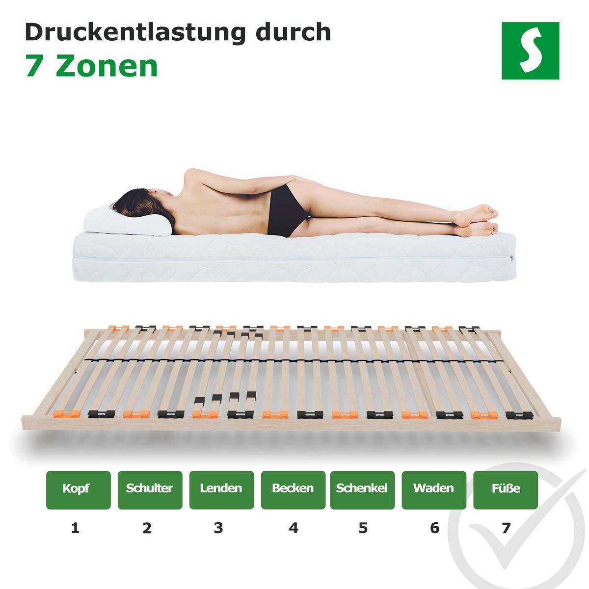 LATTENROST ErgoFlex – 100/200 cm, 7 Zonen, Härtegrad einstellbar - Eschefarben, Holz/Metall (100/200cm) - Schlaftroll