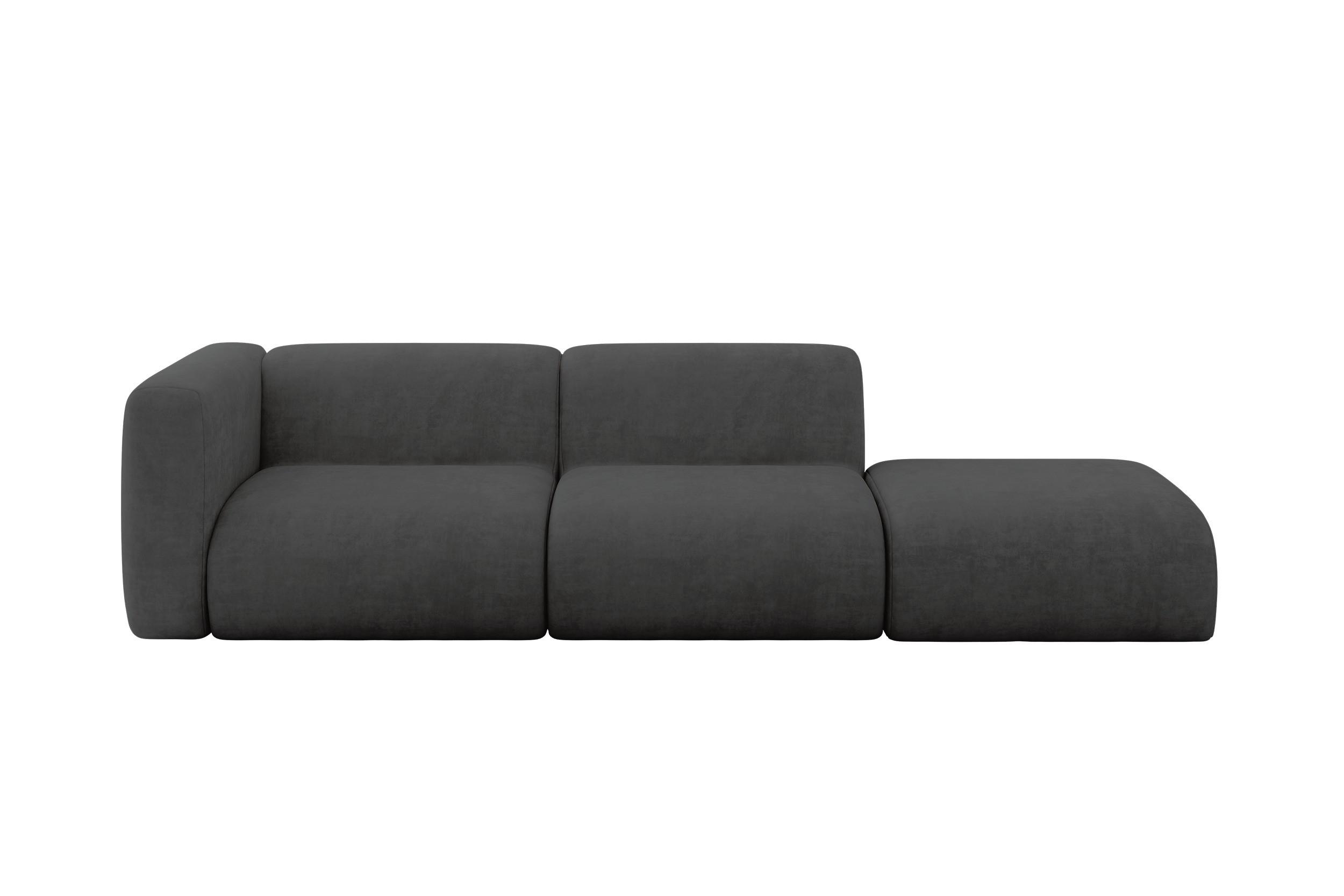 SOFA Ottomane Links MIRA-S3 296x89x70 Dunkelgrau Velours - Dunkelgrau/Schwarz, Holzwerkstoff/Kunststoff (296/70/89cm) - ALTDECOR