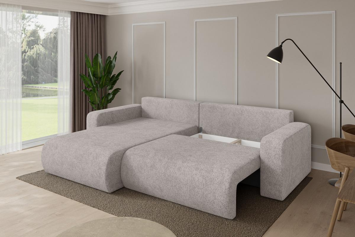 ECKSOFA mit Schlaffunktion Ottomane Links BERY-L 276x193x88 Hellgrau Velours - Hellgrau/Schwarz, Holzwerkstoff/Kunststoff (276/193cm) - ALTDECOR