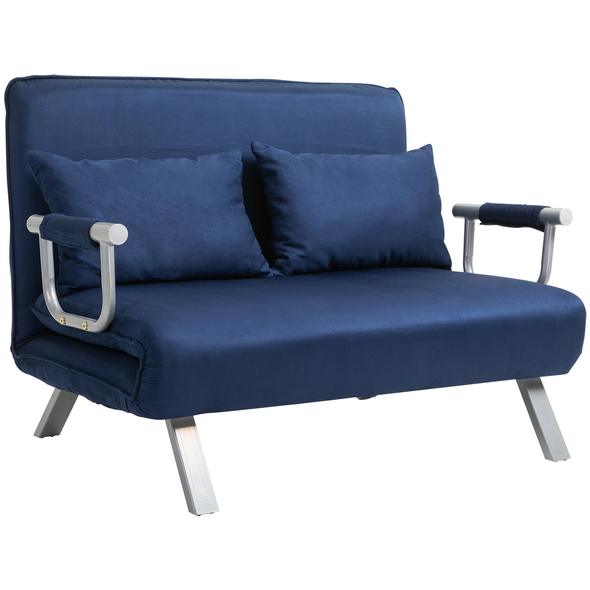 2-SITZER Sofa mit Schlaffunktion, Schlafsofa mit Verstellbarer Rückenlehne, Blau - Blau/Silberfarben, Textil/Metall (80/78/111cm) - HOMCOM