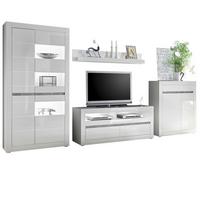 WOHNWAND 4-teilig weiß Hochglanz 370 cm, Schrankwand mit Soft-Close - Weiß Hochglanz/Weiß, Glas/Holz (370/198/42cm) - Furn.Design