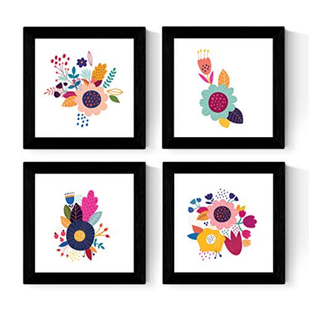 POSTER Set mit 4 bunter Blumen im skandinavischen Stil 20x20cm Rahmenlos - Klar, Papier (20/3cm) - Nacnic