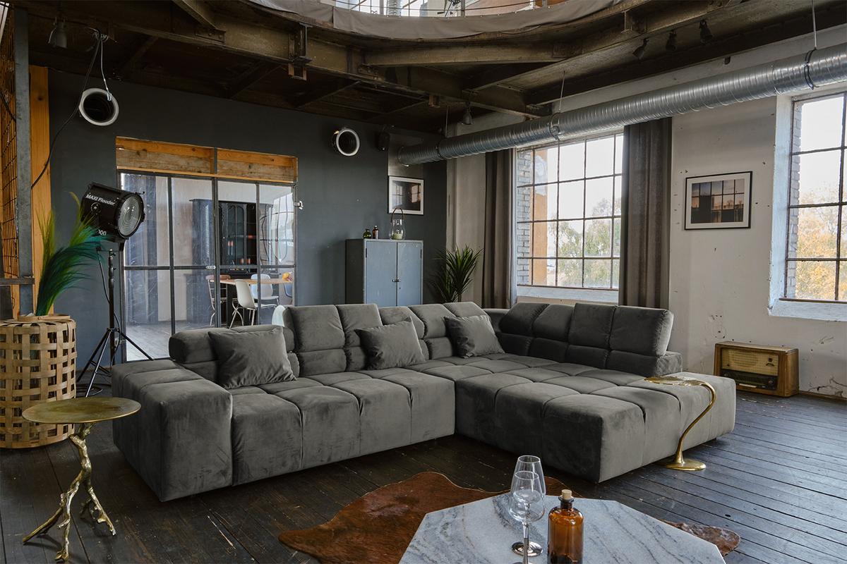 ECKSOFA MIT MOTORISCHEM SITZVORZUG NEVADA Grau Velvet Relaxfunktion - Schwarz/Grau, Textil (319/215cm) - KAWOLA