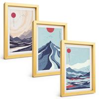 BILDER SET 3er Set - 20x30 cm Goldrahmen - Abstrakte japanische Berge - Goldfarben, Kunststoff (20/30cm) - TULUP