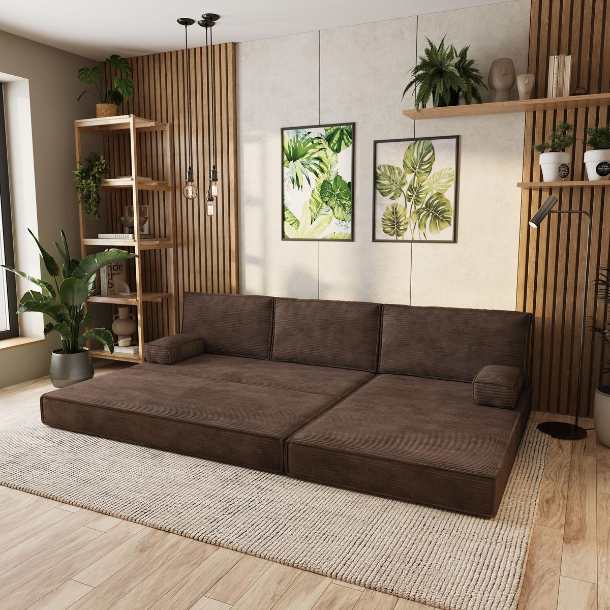 ECKSOFA ANKO modulares Boneless Sofa mit Schlaffunktion Braun Kordstoff - Braun, Textil (270/160cm) - MASSENO