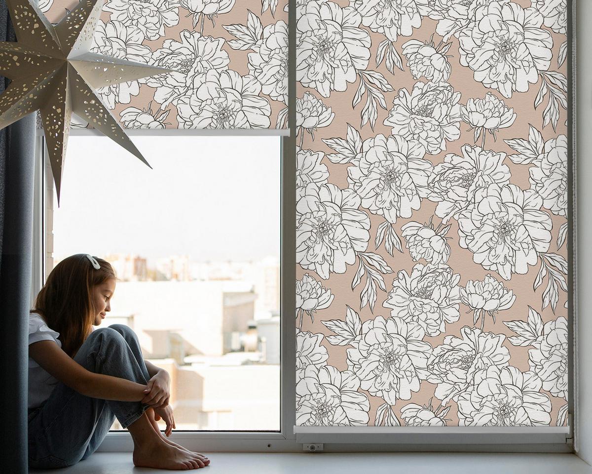 INNENROLLO - Fensterrollo - Rollo - 100x100 cm - Gezeichnete Blumen - Weiß, Kunststoff (100/100/0.5cm) - TULUP