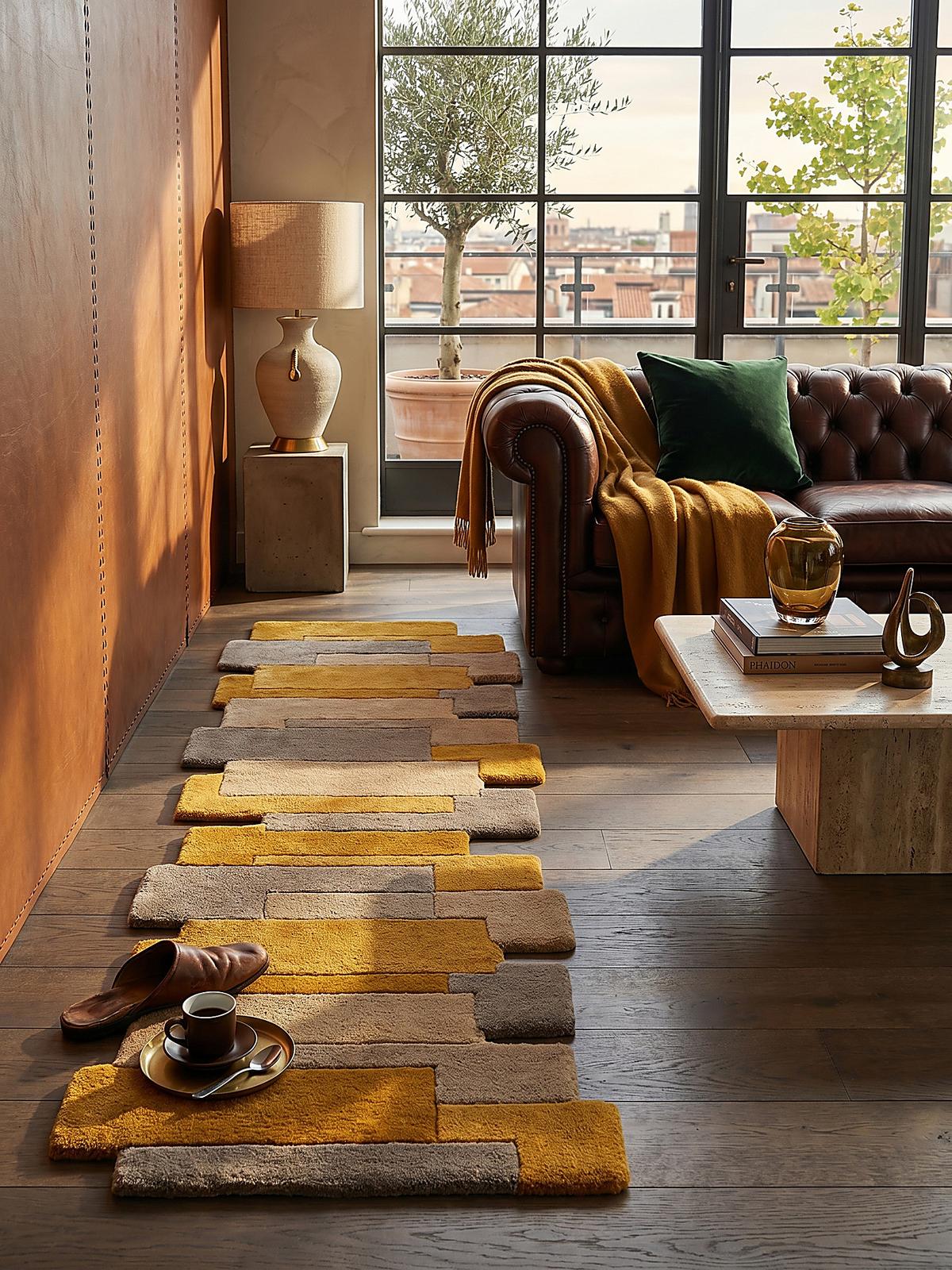 WOLLTEPPICH HALLEIN, geometrisch, Senfgelb, 60 x 230 cm - Gelb, Textil (60/230cm) - KADIMA DESIGN
