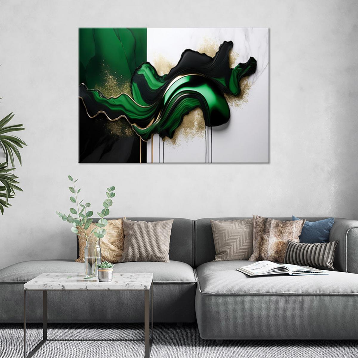 LEINWANDBILD Grüne moderne Abstraktion mit Gold 60x40cm - Grün, Textil (60/40cm) - Feeby