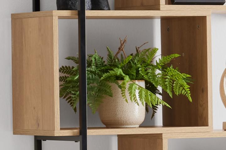 Regal Naturfarbe Holz Nachbildung Schwarz Gusseisen eckig 5 Einlegeböden