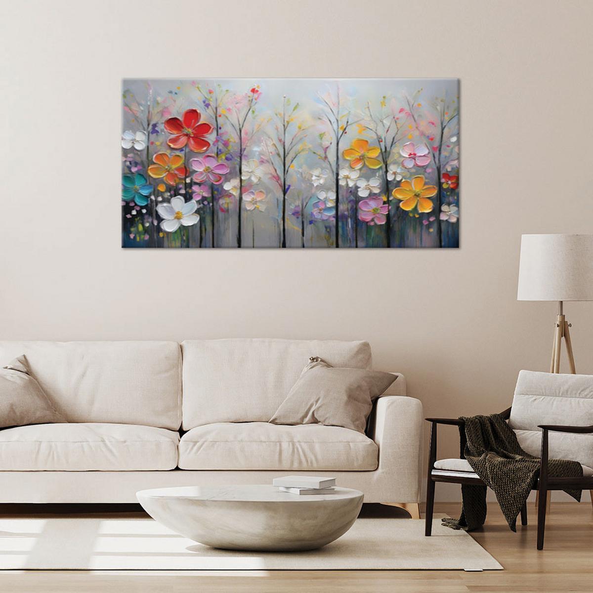 WANDBILD blumen bäume bunte natur - Multicolor, Textil (100/50cm) - Feeby